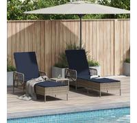 Vidaxl Chaise Longue Ensemble De 3 Gris Et Bleu Marine Rotin Pe, Métal