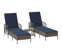 Vidaxl Chaise Longue Ensemble De 3 Gris Et Bleu Marine Rotin Pe, Métal