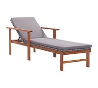 vidaXL Chaise Longue et Coussin Jardin Bain de Soleil de Patio Transat de Terrasse Extérieur Piscine Résine Tressée Gris Bois d'Acacia