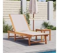 vidaXL Chaise longue et table gris bois d'acacia solide et textilène, lit de soleil, lit de repos, chaise longue 4008417 Gris G