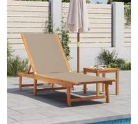 vidaXL Chaise longue et table taupe bois d'acacia solide et textilène, lit de soleil, lit de repos, chaise longue 4008419 Marron G
