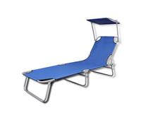 vidaXL Chaise longue pliable avec auvent Acier et tissu Bleu