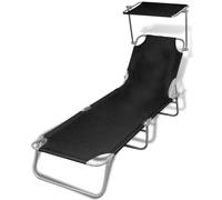 Chaise longue pliable avec auvent - Noir - 189 x 58 x 27 cm