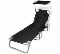 vidaXL Chaise longue pliable 41197 – Acier et tissu avec auvent – Transat de jardin