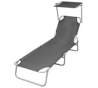 Vidaxl Chaise Longue Pliable Avec Auvent Acier Gris