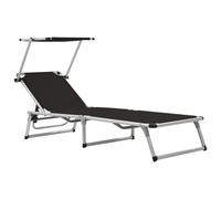 Vidaxl Chaise Longue Pliable Avec Auvent Aluminium Et Textilène Noir Noir