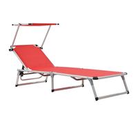 Vidaxl Chaise Longue Pliable Avec Auvent Aluminium Et Textilène Rouge Rouge