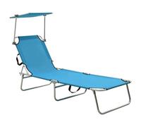 Vidaxl Chaise Longue Pliable Avec Auvent Bleu Aluminium