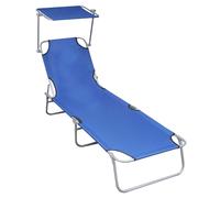Vidaxl Chaise Longue Pliable Avec Auvent Bleu Aluminium Bleu