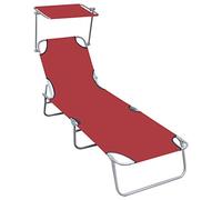 vidaXL Chaise Longue Pliable avec Auvent Chaise Longue de Jardin Chaise Longue de Patio Chaise Longue de Terrasse Piscine Extérieur Rouge Aluminium