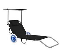 vidaXL Chaise longue pliable avec auvent et roues Acier Noir44323 noir G