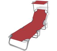 vidaXL Chaise Longue Pliable avec Auvent Rouge Transat Bain Soleil Chilienne