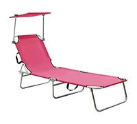 vidaXL Chaise Longue Pliable avec Auvent Transat de Patio Bain de Soleil d'Extérieur Chaise Longue de Terrasse Jardin Acier Rose Magento