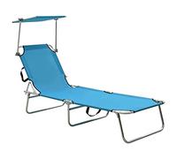 vidaXL Chaise Longue Pliable avec Auvent Transat de Patio Bain de Soleil d'Extérieur Chaise Longue de Terrasse Jardin Acier Turquoise et Bleu