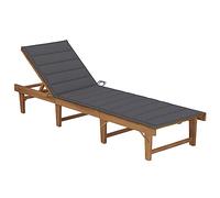 vidaXL Chaise Longue Pliable avec Coussin Transat de Patio Bain de Soleil d'Extérieur Chaise Longue de Terrasse Jardin Plage Bois d'Acacia Massif