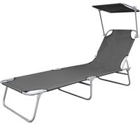 vidaXL Chaise longue pliable avec protection solaire Acier gris