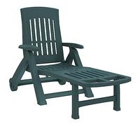 vidaXL Chaise Longue Pliable avec Roues, Fauteuil avec Dossier Réglable, Bain de Soleil, Lit de Bronzage, Transat de Jardin Terrasse, Vert PP
