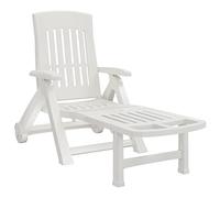 vidaXL Chaise Longue Pliable avec Roues, Fauteuil avec Dossier Réglable, Bain de Soleil, Lit de Bronzage, Transat de Jardin Terrasse, Blanc PP