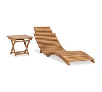 vidaXL Chaise Longue Pliable avec Table Transat de Jardin Chaise Longue d'Extérieur Bain de Soleil de Patio Arrière-Cour Bois de Teck Solide