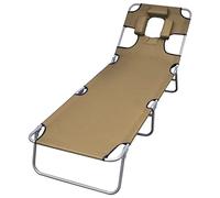 vidaXL Chaise longue pliante Transat – coussin de tête, dossier réglable – Taupe