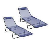 Vidaxl Chaises Longues Pliantes 2 Pcs Avec Une Têtière En Bleu Textilène
