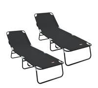 vidaXL Chaise Longue Pliante 2 pcs Noir 56 x 189 x 87 cm Tissu, Transat de Jardin et Terrasse, Chaise Longue Pliable Rectangle, Repose-tête Réglable, Siège Portable et Confortable