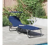 Vidaxl Chaise Longue Pliante Avec Auvent Bleu En Tissu Oxford 600d