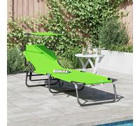 Vidaxl Chaise Longue Pliante Avec Auvent En Tissu Oxford Vert 600d