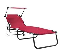 Vidaxl Chaise Longue Pliante Avec Auvent Rouge En Tissu Oxford 600d