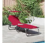 Vidaxl Chaise Longue Pliante Avec Auvent Rouge En Tissu Oxford 600d