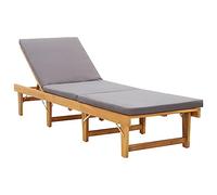 vidaXL Chaise Longue Pliante avec Coussin Bain de Soleil de Balcon Transat de Terrasse Chaise Longue de Camping Extérieur Bois d'Acacia Solide