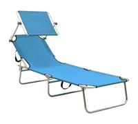 vidaXL Chaise longue pliante avec toit solaire acier bleu turquoise