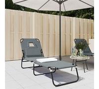 Chaise longue pliante gris tissu oxford acier enduit de poudre, lit de bronzage, sièges de jardin, chaise de patio, 360178