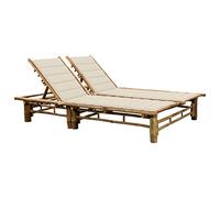 vidaXL Chaise longue pour 2 personnes en bambou avec coussins beige L.130 H.87 cm