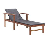 Bois d'Acacia Chaise Longue et Coussin Résine Tressée Gris Terrasse vidaXL