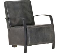 vidaXL Chaise longue rétro design Fauteuil TV Lounge Fauteuil rembourré Fauteuil en cuir Salon Gris Cuir véritable Acier