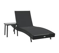 vidaXL Chaise Longue Solaire Noire, réglable, avec Table en métal, en Poly rotin, imperméable. 5 Niveaux, Verre trempé, résistante aux intempéries, Respirante, Dimensions 40 x 40,5 cm. Ensemble de sa