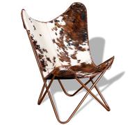 Chaise papillon - Cuir véritable - Marron et blanc - 1 place - Vintage - Intérieur