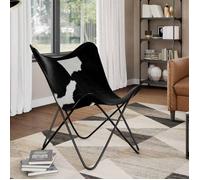vidaXL Chaise papillon noir et blanc cuir de vache, fauteuil, chaise longue, chaise papillon en cuir, fauteuils, chaises 243729