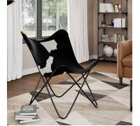 vidaXL Chaise papillon noir et blanc cuir de vache, fauteuil, chaise longue, chaise papillon en cuir, fauteuils, chaises 243729