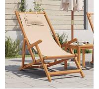 vidaXL Chaise pliable de plage - bois massif d'eucalyptus et tissu - beige