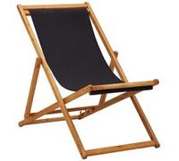 vidaXL Chaise Pliable de Plage Chaise de Jardin Chaise de Camping Siège de Plage Patio Balcon Extérieur Tissu Noir Bois d'Eucalyptus Noir G