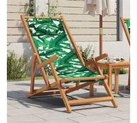 Chaise pliable plage motif de feuilles bois d'eucalyptus/tissu, chaise longue, chaise d'extérieur, siège d'extérieur, 366562