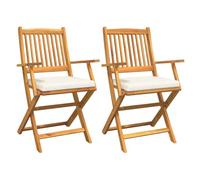 Chaises De Jardin Pliantes Vidaxl Avec Coussin Blanc 2 Pièces En Bois D'acacia Solide