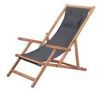 vidaXL Chaise Pliable de Plage Tissu et Cadre en Bois Gris Camping Jardin