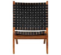 vidaXL Chaise Relax Pliable Rayures croisées Noir Cuir véritable