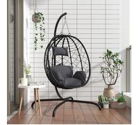 vidaXL Chaise suspendue en forme d'œuf avec coussin rotin PE et acier anthracite