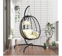 Chaise Suspendue En Forme D'?uf Avec Coussin Lot Tissu Crème Rattan Pe Et Acier
