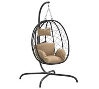 vidaXL Chaise Suspendue en Forme d'Œuf avec Coussin, Fauteuil à Bascule avec Oreiller, Siège Rembourré de Jardin, Moderne, Taupe Résine Tressée