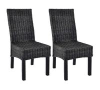vidaXL Chaises à dîner 2 pcs – Rotin kubu et bois de manguier – Noir